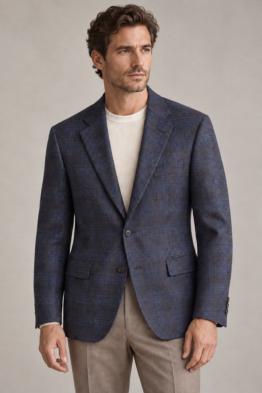 Canali Made in Italy Wool Blue Windowpane Plaid Sport Coat Blazer 36R